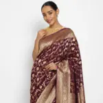 Purple Banarasi Silk Saree in Georgette adorned with Gold Zari Weaves - Image 2