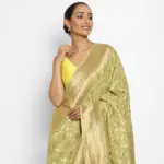 Sea Green Banarasi Silk Saree in Georgette adorned with Gold Zari Weaves - Image 3