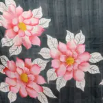 Black Pure Silk Saree with Hand Painted Florals - Image 4