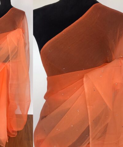 Orange Chiffon Saree with Badla work