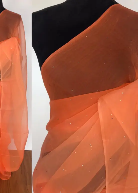 Orange Chiffon Saree with Badla work