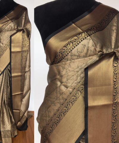 Grey Kora Silk Saree with Antique Gold Zari Weaves