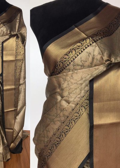 Grey Kora Silk Saree with Antique Gold Zari Weaves