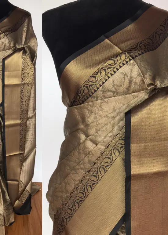 Grey Kora Silk Saree with Antique Gold Zari Weaves