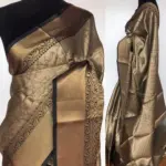 Grey Kora Silk Saree with Antique Gold Zari Weaves - Image 2