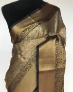Grey Kora Silk Saree with Antique Gold Zari Weaves - Image 3
