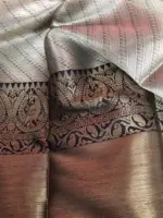 Grey Kora Silk Saree with Antique Gold Zari Weaves - Image 7
