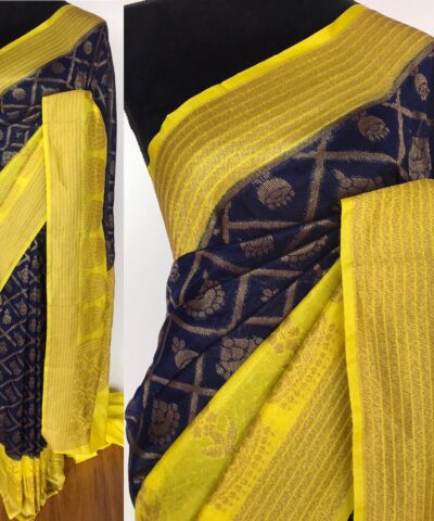 Navyblue Dupion Silk Saree with Gold Zari Weaves