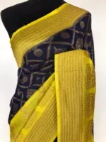 Navyblue Dupion Silk Saree with Gold Zari Weaves - Image 3