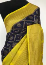 Navyblue Dupion Silk Saree with Gold Zari Weaves - Image 4