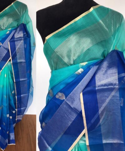 Blue Kota Silk Saree with Gold Zari Buttas