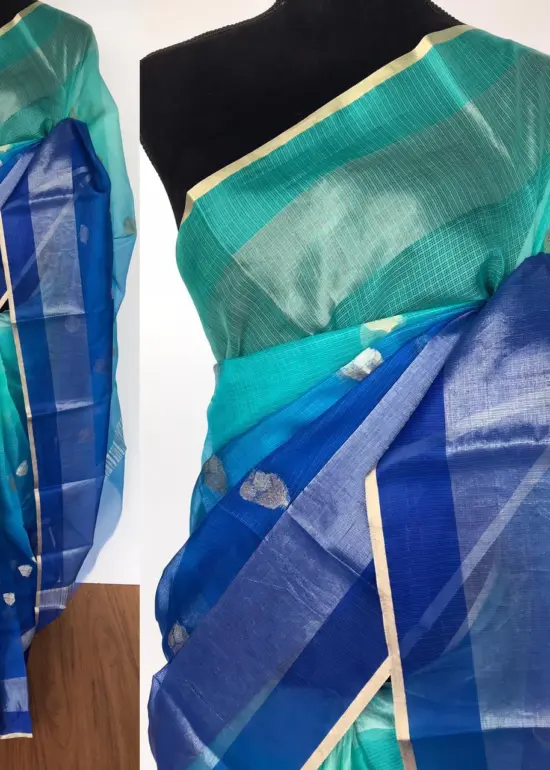 Blue Kota Silk Saree with Gold Zari Buttas