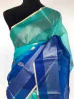 Blue Kota Silk Saree with Gold Zari Buttas - Image 3