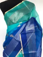 Blue Kota Silk Saree with Gold Zari Buttas - Image 4