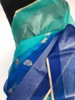 Blue Kota Silk Saree with Gold Zari Buttas - Image 5