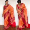 Peach Banarasi Silk Saree with Beautiful Meenakari Weaves