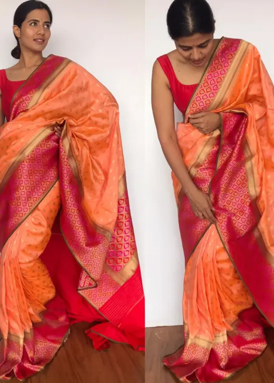 Peach Banarasi Silk Saree with Beautiful Meenakari Weaves