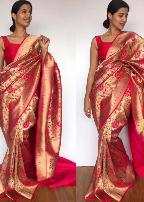 Pink Banarasi Silk Saree with Beautiful Paithani Weaves