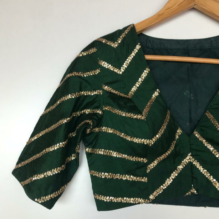 Bottle Green Raw Silk Blouse