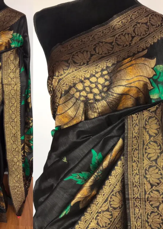 Black Banarasi Silk Saree with Beautiful Floral Zari Weaves