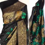 Black Banarasi Silk Saree with Beautiful Floral Zari Weaves - Image 2