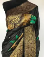 Black Banarasi Silk Saree with Beautiful Floral Zari Weaves - Image 3