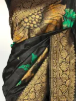 Black Banarasi Silk Saree with Beautiful Floral Zari Weaves - Image 5