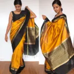 Mustard Pure Raw Silk Saree with Temple Zari Woven Border - Image 2