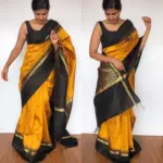 Mustard Pure Raw Silk Saree with Temple Zari Woven Border - Image 4