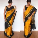 Mustard Pure Raw Silk Saree with Temple Zari Woven Border - Image 5