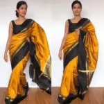 Mustard Pure Raw Silk Saree with Temple Zari Woven Border - Image 3