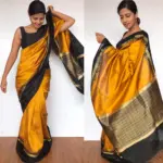 Mustard Pure Raw Silk Saree with Temple Zari Woven Border - Image 6
