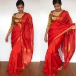 Orange Mangalagiri Silk Saree with Gold Zari Checks - Image 5