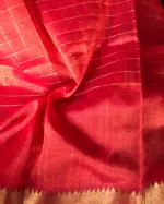 Orange Mangalagiri Silk Saree with Gold Zari Checks - Image 6
