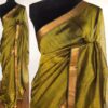 Green Mangalagiri silk saree woven in Gold Zari in Chequered Pattern