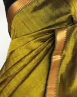Green Mangalagiri Silk Saree woven in Gold Zari Checks - Image 4