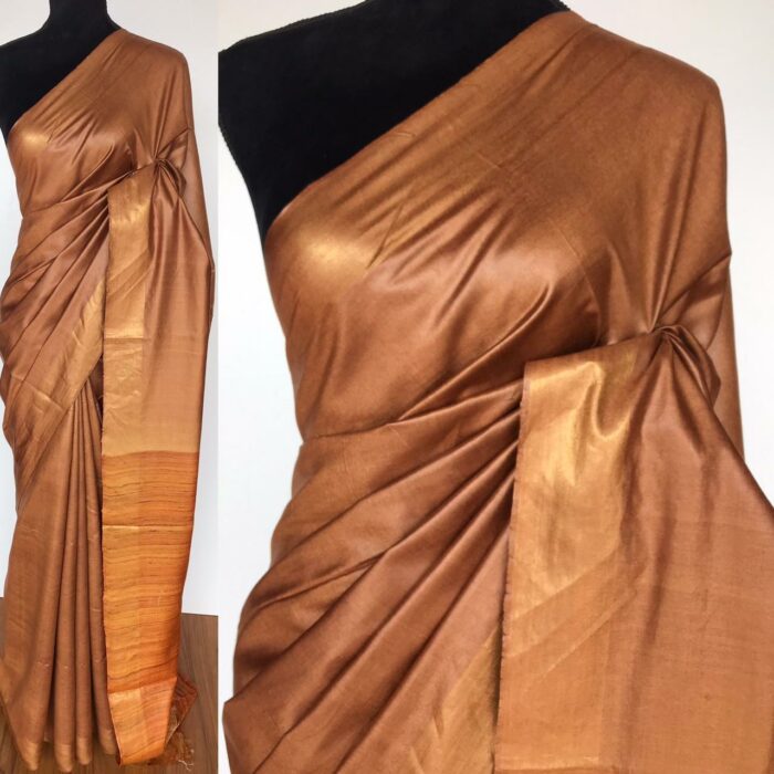 Beige Handloom Tussar Ghicha Silk Saree