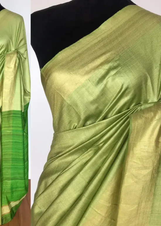 Green Handloom Tussar Ghicha Silk Saree