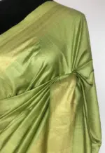 Green Handloom Tussar Ghicha Silk Saree - Image 4