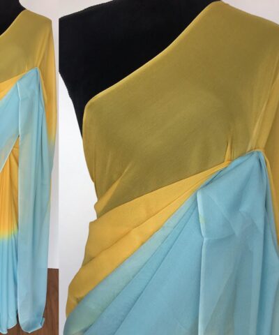Yellow Pink Dual Shaded Georgette Saree
