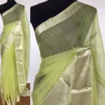 Pista Green Mangalagiri Cotton Silk Saree with Kanchi Silk Border