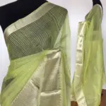 Pista Green Mangalagiri Cotton Silk Saree with Kanchi Silk Border - Image 2
