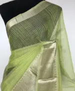 Pista Green Mangalagiri Cotton Silk Saree with Kanchi Silk Border - Image 3