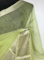 Pista Green Mangalagiri Cotton Silk Saree with Kanchi Silk Border - Image 5
