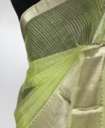 Pista Green Mangalagiri Cotton Silk Saree with Kanchi Silk Border - Image 4