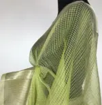 Pista Green Mangalagiri Cotton Silk Saree with Kanchi Silk Border - Image 6