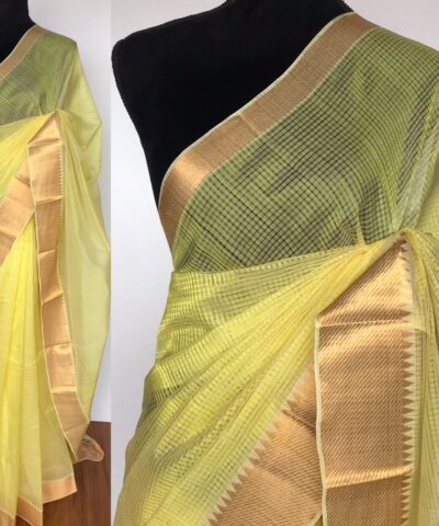 Yellow Mangalagiri Cotton Silk Saree with Kanchi Silk Border