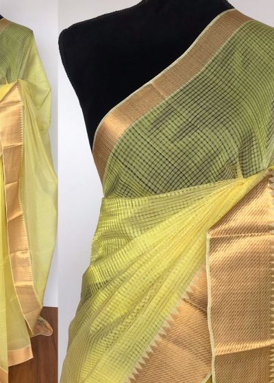 Yellow Mangalagiri Cotton Silk Saree with Kanchi Silk Border