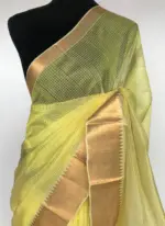 Yellow Mangalagiri Cotton Silk Saree with Kanchi Silk Border - Image 3