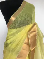 Yellow Mangalagiri Cotton Silk Saree with Kanchi Silk Border - Image 4